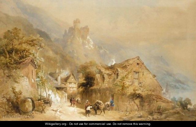 Village By An Alpine Lake - Thomas Miles Richardson, Jnr.