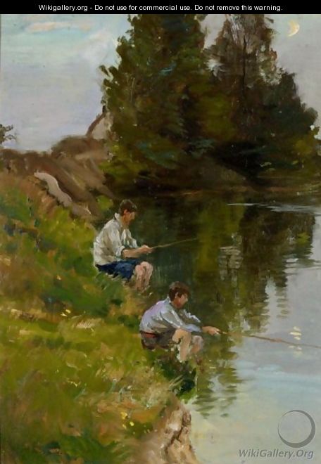Fishing On The River Bank - Henry Mitton Wilson