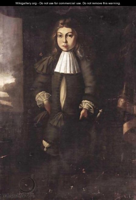 Portrait Of A Young Man, Full Length, Wearing A Dark Green Costume, A White Shirt And A Sword. - Dutch School