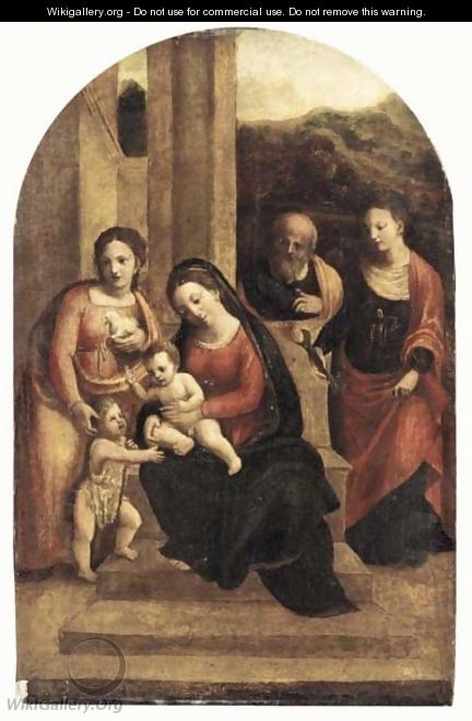 The Holy Family With Saint Agnes, Saint John The Baptist And Saint Agatha - (after) Garofalo