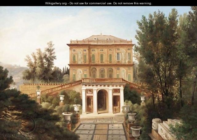 View Of An Italian Villa, Possibly Outside Genoa - Italian School