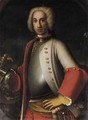 A Portrait Of A Gentleman, Half Length, Wearing A Cuirass And A Red And Grey Coat - Neapolitan School
