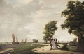 A Coastal Landscape With A Gentleman And Lady On A Road, A Town In The Distance - Dutch School