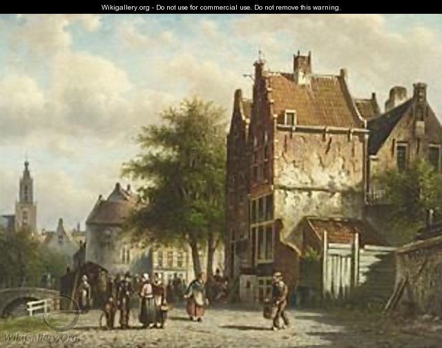 Figures In The Streets Of A Dutch Town - Johannes Franciscus Spohler