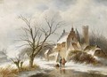 A Winter Landscape With Figures On A Frozen Waterway - Jan Evert Morel
