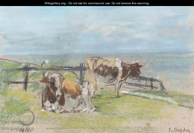 Vaches Sur La Falaise A Villerville - Eugène Boudin