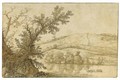 Wooded River Landscape With A Rowing Boat, And Hills Behind - Cornelis Hendricksz. The Younger Vroom
