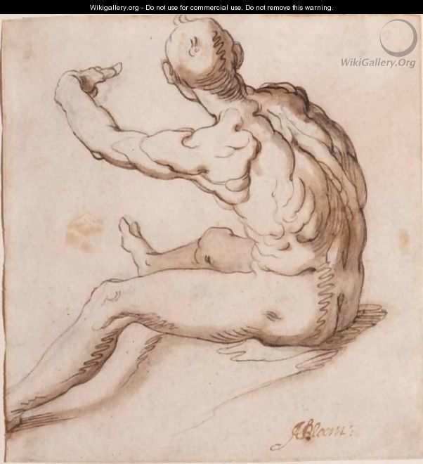 A Seated Male Nude, Seen From Behind - Abraham Bloemaert