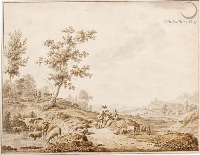 An Italianate Landscape With Herdsmen And Their Cattle - Jordanus Hoorn