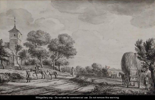 View Of Oegstgeest, With Figures On A Path And A Hay Wagon To The Right - Paulus Constantin La Fargue