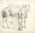 Study Of Two Horses Resting By Their Cart - Pieter van Bloemen