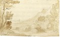 A Hilly Landscape With Trees In The Foreground - Flemish School