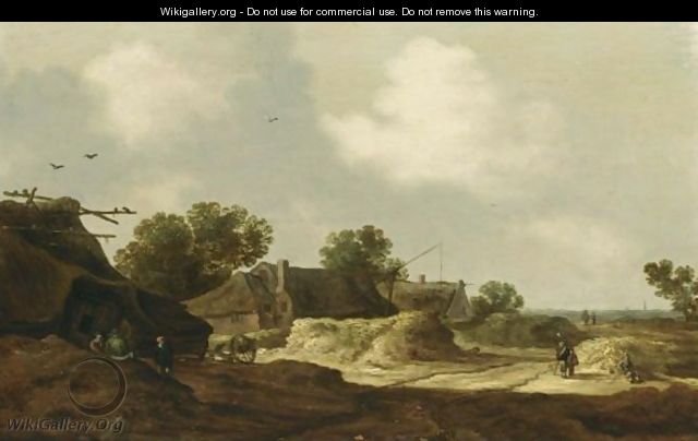 A Dune Landscape With Travellers On A Path And Peasants Resting Near Farms - Pieter de Neyn