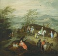 An Extensive Hilly Wooded Landscape With Horsemen And Gypsies, And Travellers, Horsemen And Figures In A Horse-Drawn Wagon All On Path In The Background - Jan, the Younger Brueghel