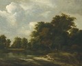 A Wooded Landscape With A Pond And Figures On A Path Near Trees - Jacob Van Ruisdael