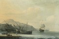 A Coastal Landscape With A Ship Careened For Caulking, Together With Other Sailing Boats And A Ship Firing A Salute - Jan Theunisz Blanckerhoff
