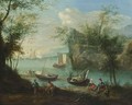 A Wooded River Landscape With Sailing Boats And Fishermen With Their Nets In The Foreground - Robert Griffier