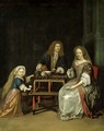 A Family Drinking Tea In An Elegant Interior With A Japanese Lacquer Tea Table - (after) Daniel Haringh