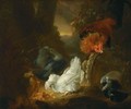 A Hen, A Cockerel And Pigeons In A Wooded Landscape - Abraham Bisschop Dordrecht