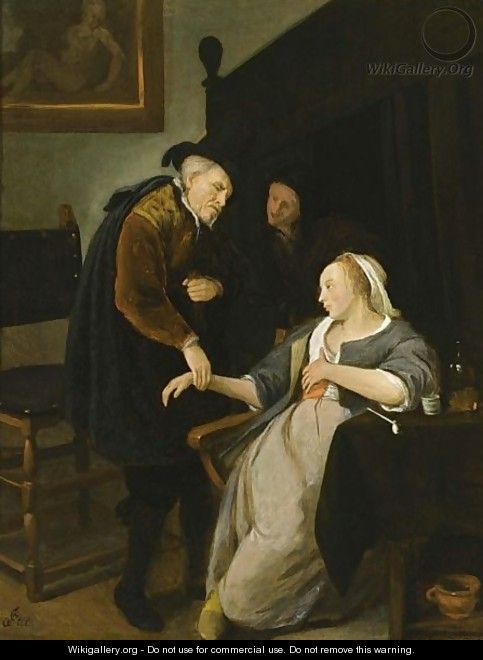 A Doctor Feeling The Pulse Of A Young Lady In An Interior, With An Old Woman Looking Onwards - (after) Jan Steen
