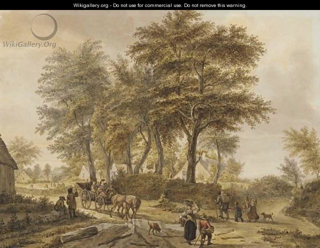 Landscape With Peasants, Cottages And Horse And Cart - (after) Reinier Vinkeles