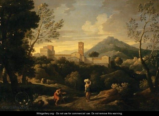 Paesaggio Classico Con Figure E Citta In Secondo Piano - Jan Frans van Orizzonte (see Bloemen)