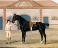 A Dark Bay Hunter Held By A Groom In A Stable Yard - Francis Sartorius