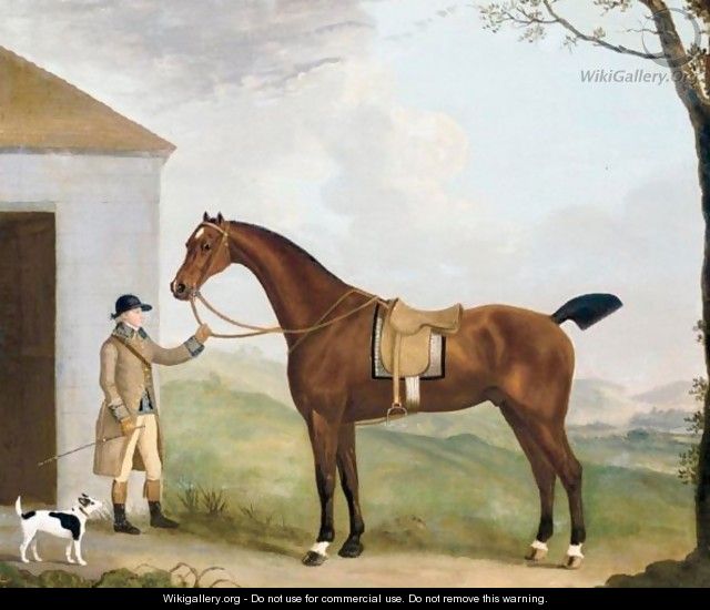 A Chestnut Hunter Held By A Groom - Francis Sartorius