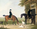 Two Huntsmen With Their Horses And Hounds Taking Refreshment Outside An Inn - John Nost Sartorius