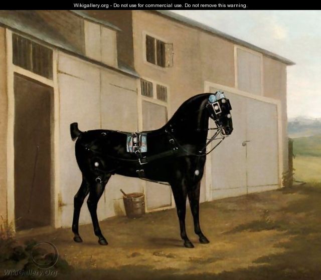 A Black Carriage Horse Outside A Stable - John Nost Sartorius