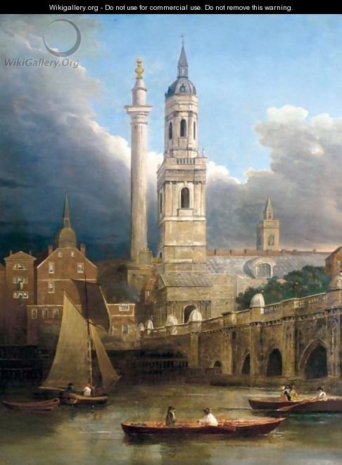 A View Of London Bridge And Monument From The South West - Joseph Farington