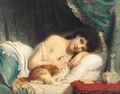 A Reclining Beauty With Her Cat - Fritz Zuber-Buhler