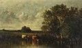 Cattle Watering At A Pond - Leon Victor Dupre
