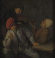 Three Peasants Drinking And Smoking In An Interior - (after) Adriaen Jansz. Van Ostade