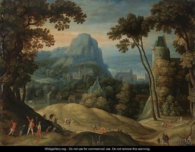 An Extensive Hilly Landscape With A Town In A Valley And A Castle In The Midground. - Maerten Ryckaert