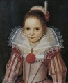 Portrait Of A Young Girl In A Pink Dress With Red Trim - Cornelis De Vos