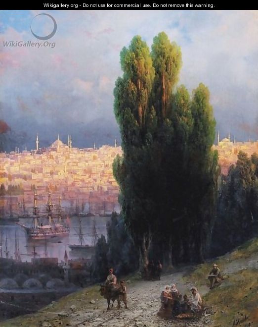 Constantinople, View Of The Golden Horn With A Self-Portrait Of The Artist Sketching - Ivan Konstantinovich Aivazovsky