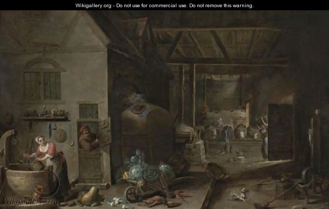 Interior Of A Farmhouse With Figures And Animals - (after) David The Younger Teniers