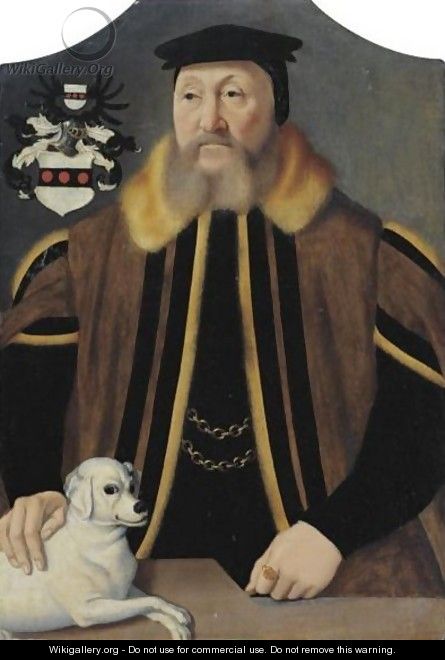 Portrait Of A Gentleman With His Dog - (after) Barthel Bruyn