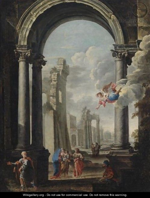 Architectural Capriccio With The Holy Family - (after) Viviano Codazzi