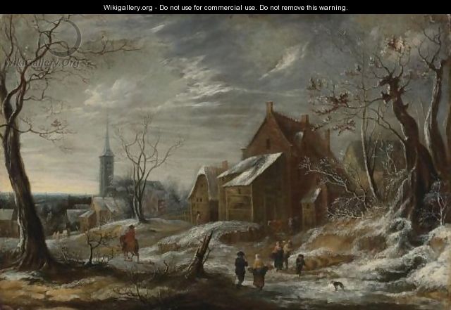 Winter Landscape With Figures And A Town In The Distance - Jan Abrahamsz. Beerstraten