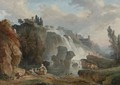 The Cascades At Tivoli With The Temple Of Vesta, Some Figures Resting In The Foreground. - Hubert Robert