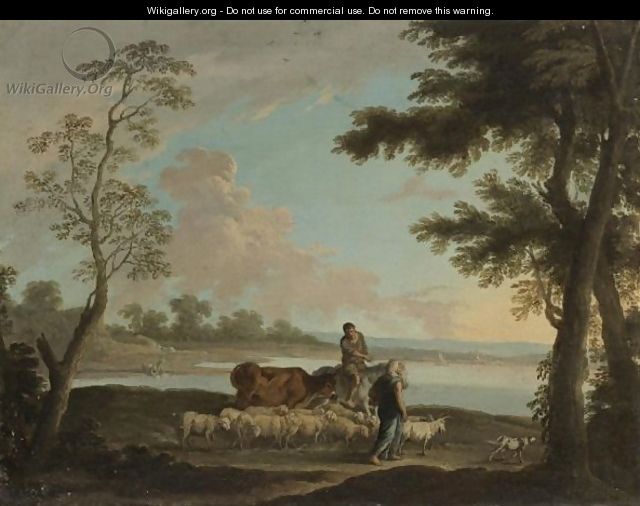 Herders And Animals In A Landscape - (after) Andrea Locatelli