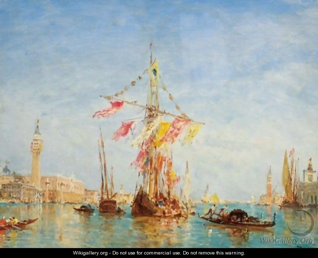 A Sailing Boat On A Feast Day On The Grand Canal In Venice - Felix Ziem