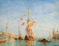 A Sailing Boat On A Feast Day On The Grand Canal In Venice - Felix Ziem
