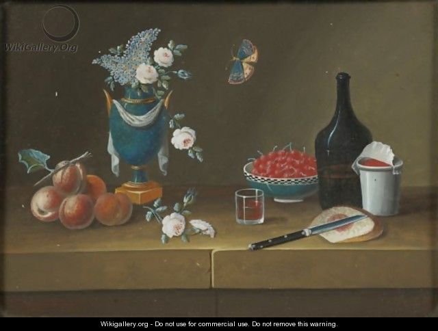 Natures Mortes Aux Vases, Fruits, Perroquet, Mandoline Et Chevalet - Johann Rudolff Feyerabend Dit Lelong
