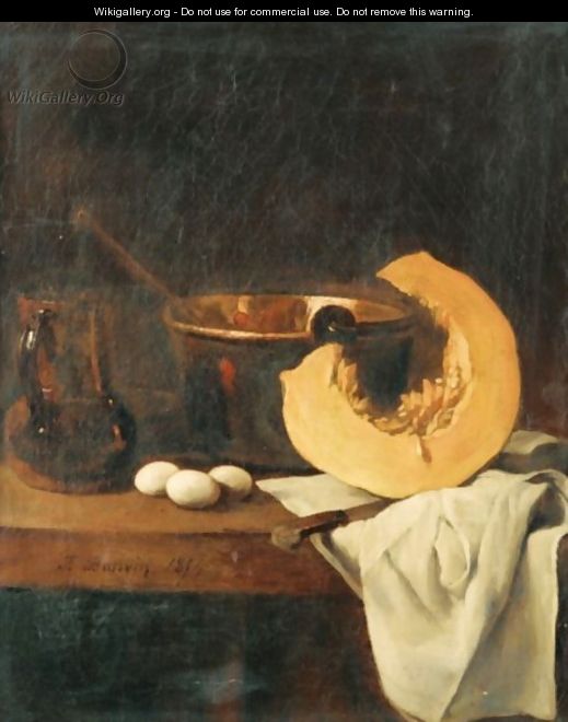 Still Life With Pumpkin And Eggs - François Bonvin