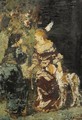Two Women With A Dog - Adolphe Joseph Thomas Monticelli