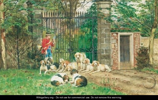 Dogs Waiting To Go Hunting - Jules-Bertrand Gelibert