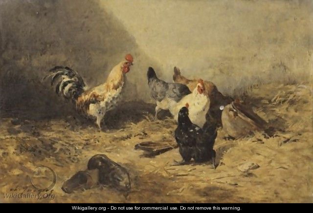 Cock And Hens - Charles Émile Jacque